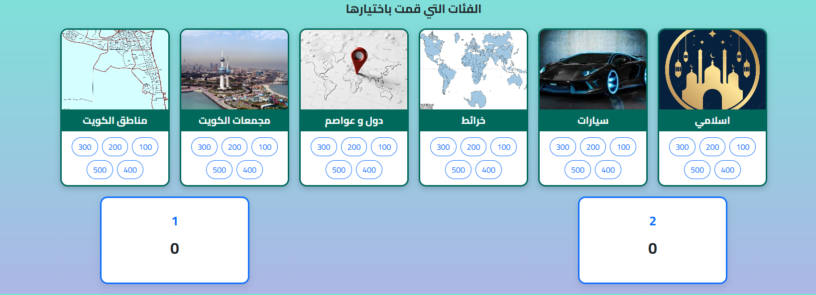 معاينة لوحة الفئات داخل اللعبة